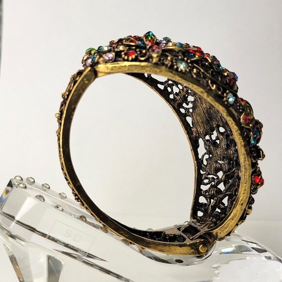Floral Cuff Bracelet Gold Tone Multicolored Stone Cuff Bracelet- NEW - Picture 6 of 16